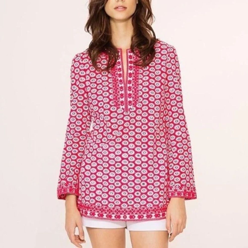 Tory Burch Floral Red and White Tunic